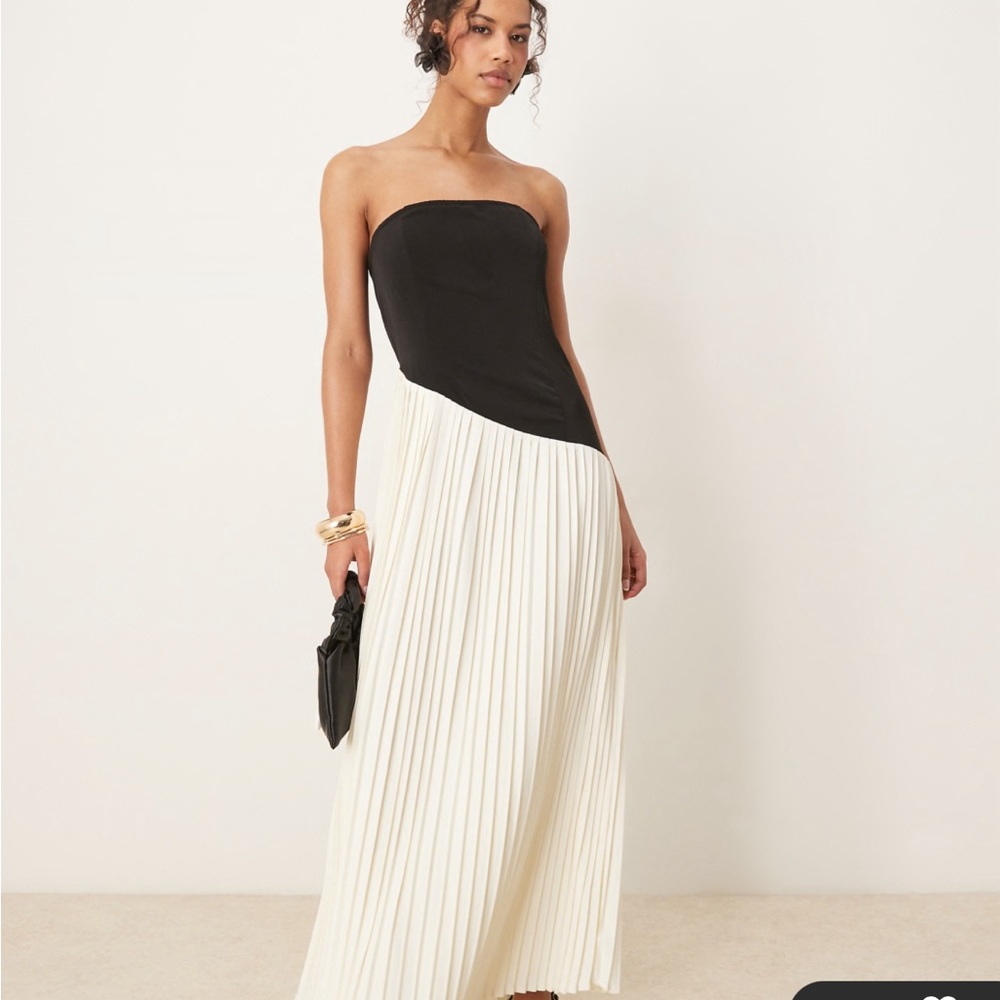 Black and Cream Asymmetrical Maxi Dress